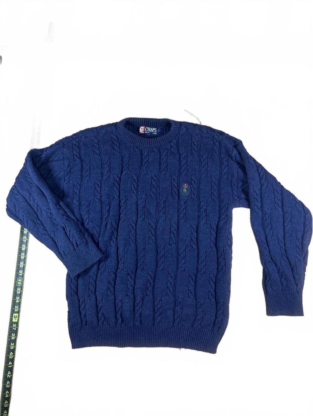 Chaps Ralph Lauren Navy Blue Cable Knit Cotton Sweater Size L